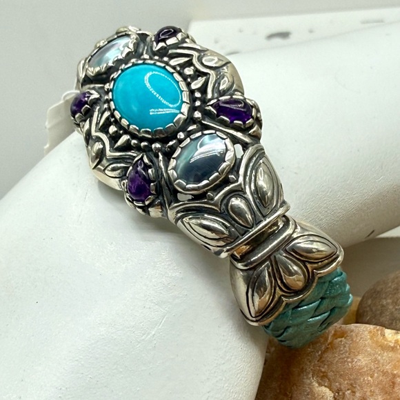 Carolyn Pollack Relios Turquoise Multi Stone Sterling Leather Cuff NWT 6 3/4” - Picture 17 of 17